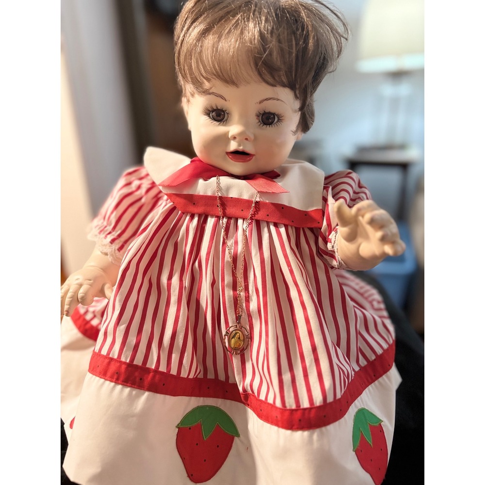 Vintage 1992 Connie Carrington Signed Artist Doll Strawberry Striped Dress 24in